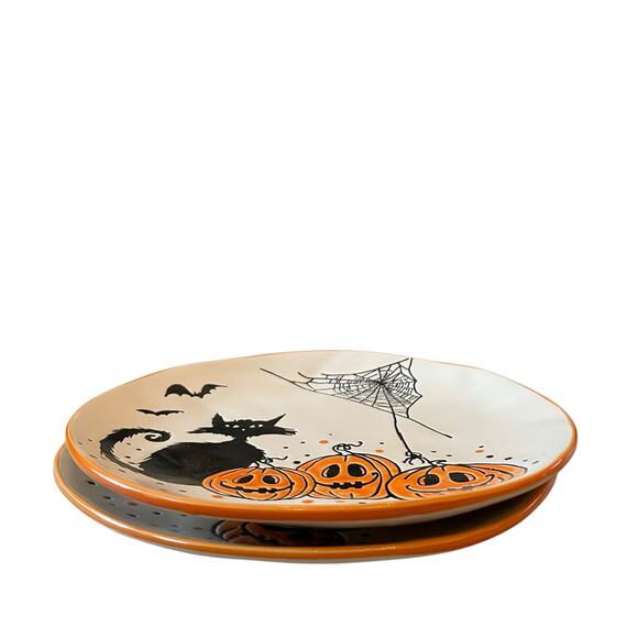 ELI & ANA Halloween Salad Plates 8in Black Cat Bats Pumpkins Set of 2 New - Picture 4 of 11